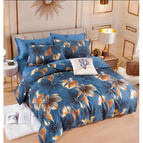 Set Lenjerie Eleganta 6 piese cu elastic din Bumbac Finet, Cearceaf de pat 180x200cm, Pat 2 Persoane, LJ-21