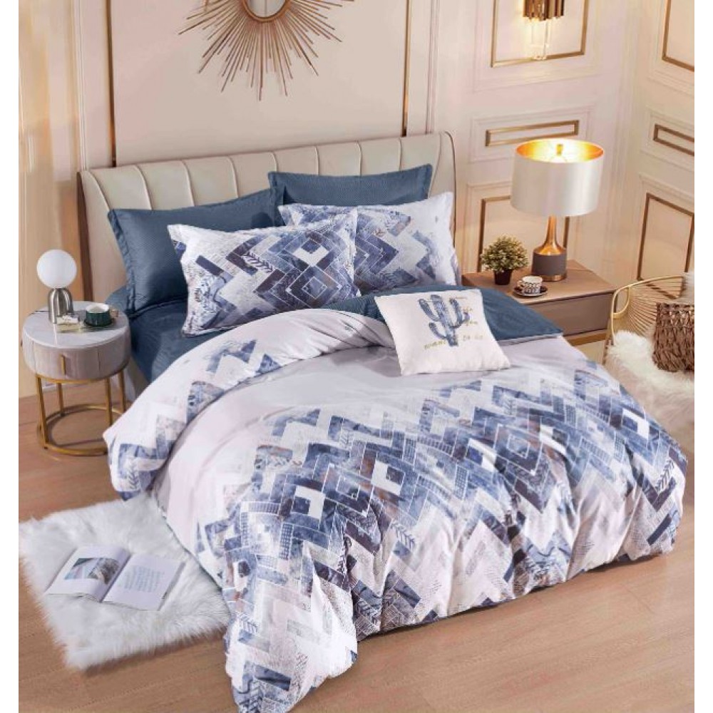 Set Lenjerie Eleganta 6 piese cu elastic din Bumbac Finet, Cearceaf de pat 180x200cm, Pat 2 Persoane, LJ-22