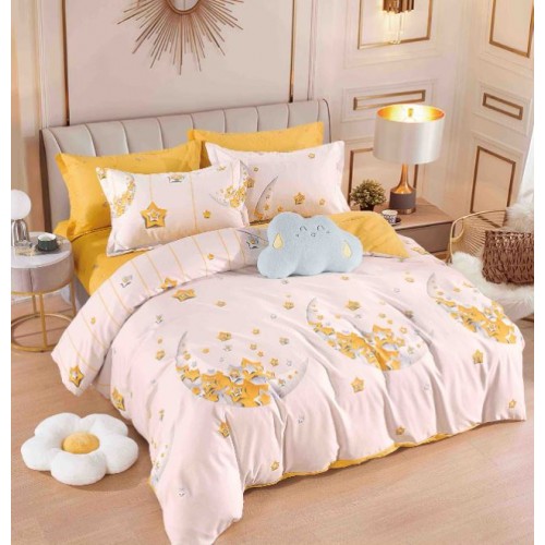 Set Lenjerie Eleganta 6 piese cu elastic din Bumbac Finet, Cearceaf de pat 180x200cm, Pat 2 Persoane, LJ-23
