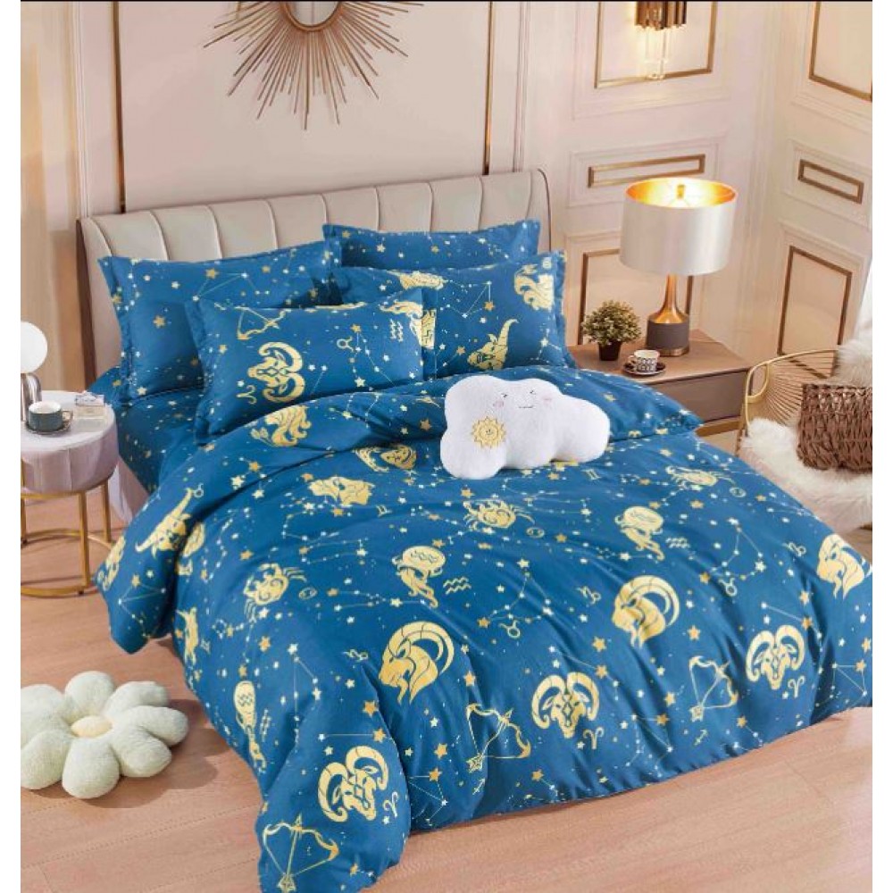 Set Lenjerie Eleganta 6 piese cu elastic din Bumbac Finet, Cearceaf de pat 180x200cm, Pat 2 Persoane, LJ-24