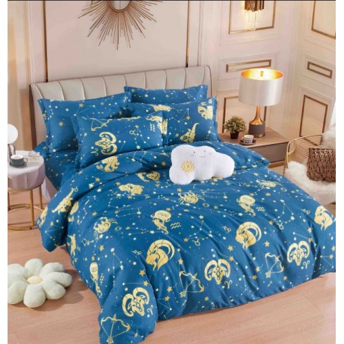 Set Lenjerie Eleganta 6 piese cu elastic din Bumbac Finet, Cearceaf de pat 180x200cm, Pat 2 Persoane, LJ-24