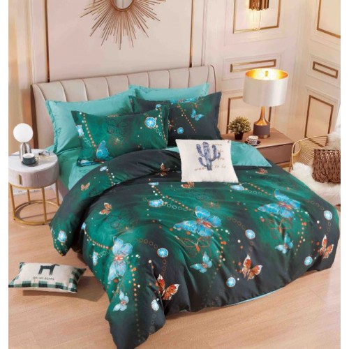 Set Lenjerie Eleganta 6 piese cu elastic din Bumbac Finet, Cearceaf de pat 180x200cm, Pat 2 Persoane, LJ-25