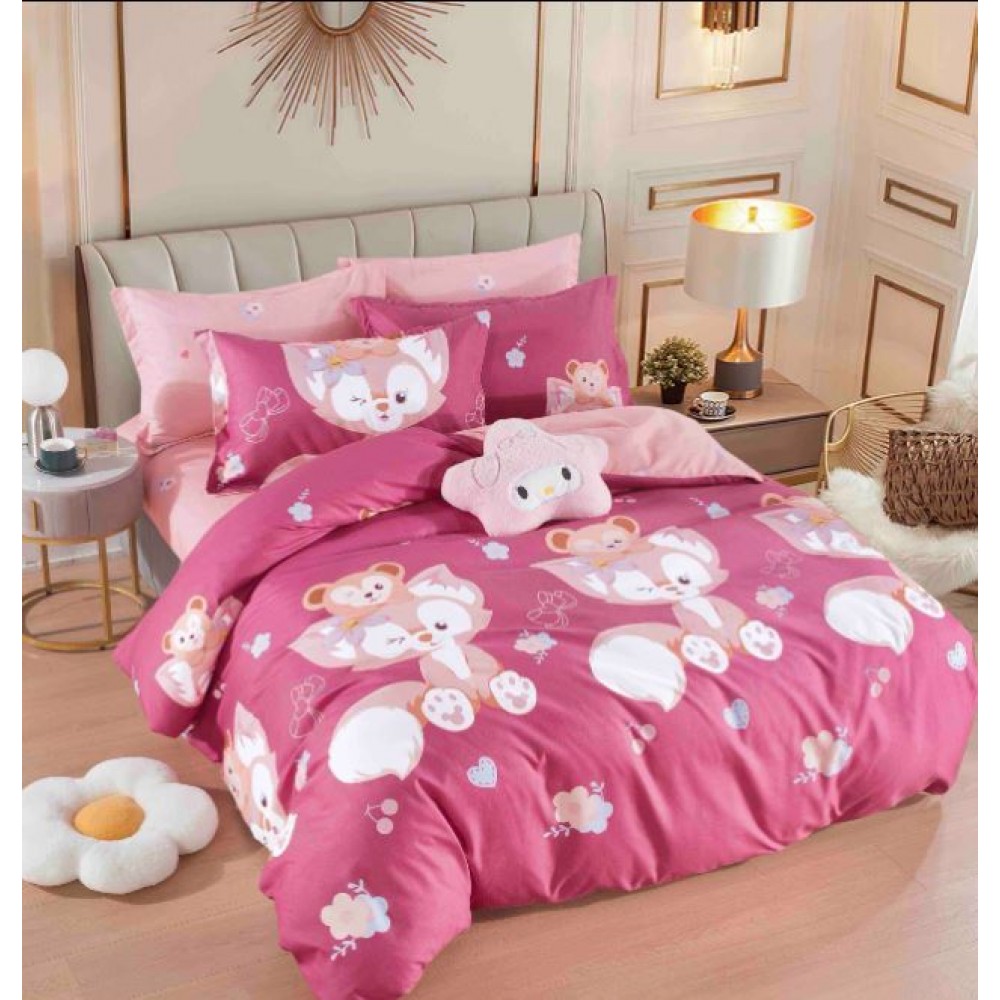 Set Lenjerie Eleganta 6 piese cu elastic din Bumbac Finet, Cearceaf de pat 180x200cm, Pat 2 Persoane, LJ-26