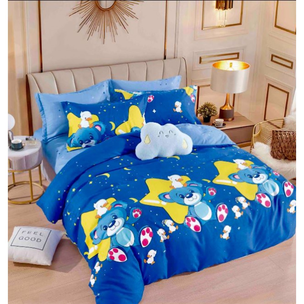Set Lenjerie Eleganta 6 piese cu elastic din Bumbac Finet, Cearceaf de pat 180x200cm, Pat 2 Persoane, LJ-27