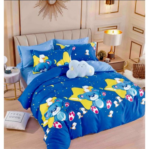 Set Lenjerie Eleganta 6 piese cu elastic din Bumbac Finet, Cearceaf de pat 180x200cm, Pat 2 Persoane, LJ-27