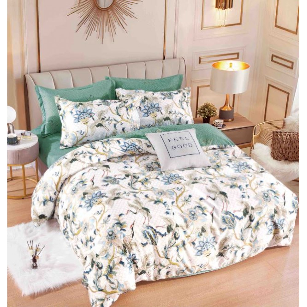 Set Lenjerie Eleganta 6 piese cu elastic din Bumbac Finet, Cearceaf de pat 180x200cm, Pat 2 Persoane, LJ-29