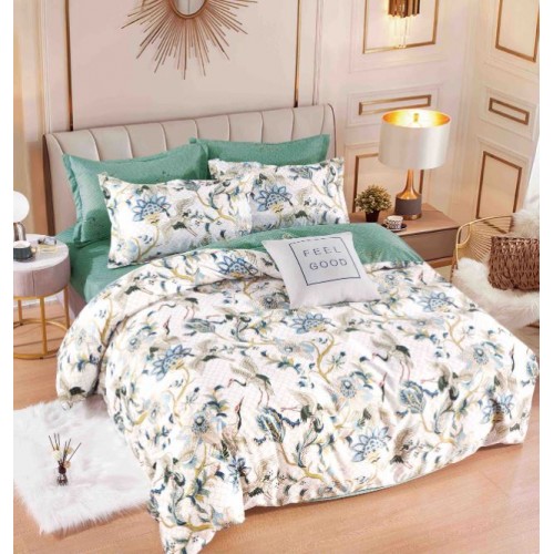 Set Lenjerie Eleganta 6 piese cu elastic din Bumbac Finet, Cearceaf de pat 180x200cm, Pat 2 Persoane, LJ-29