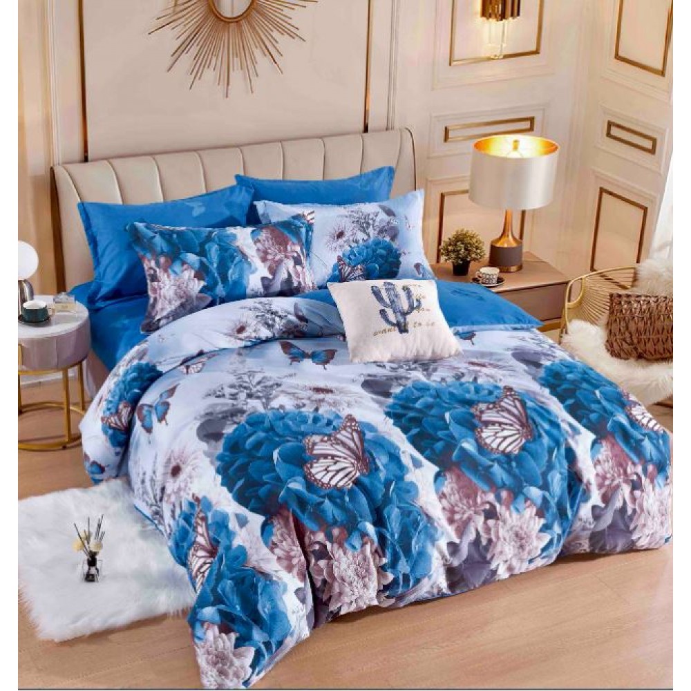 Set Lenjerie Eleganta 6 piese cu elastic din Bumbac Finet, Cearceaf de pat 180x200cm, Pat 2 Persoane, LJ-31