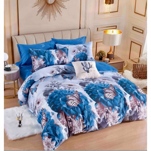 Set Lenjerie Eleganta 6 piese cu elastic din Bumbac Finet, Cearceaf de pat 180x200cm, Pat 2 Persoane, LJ-31