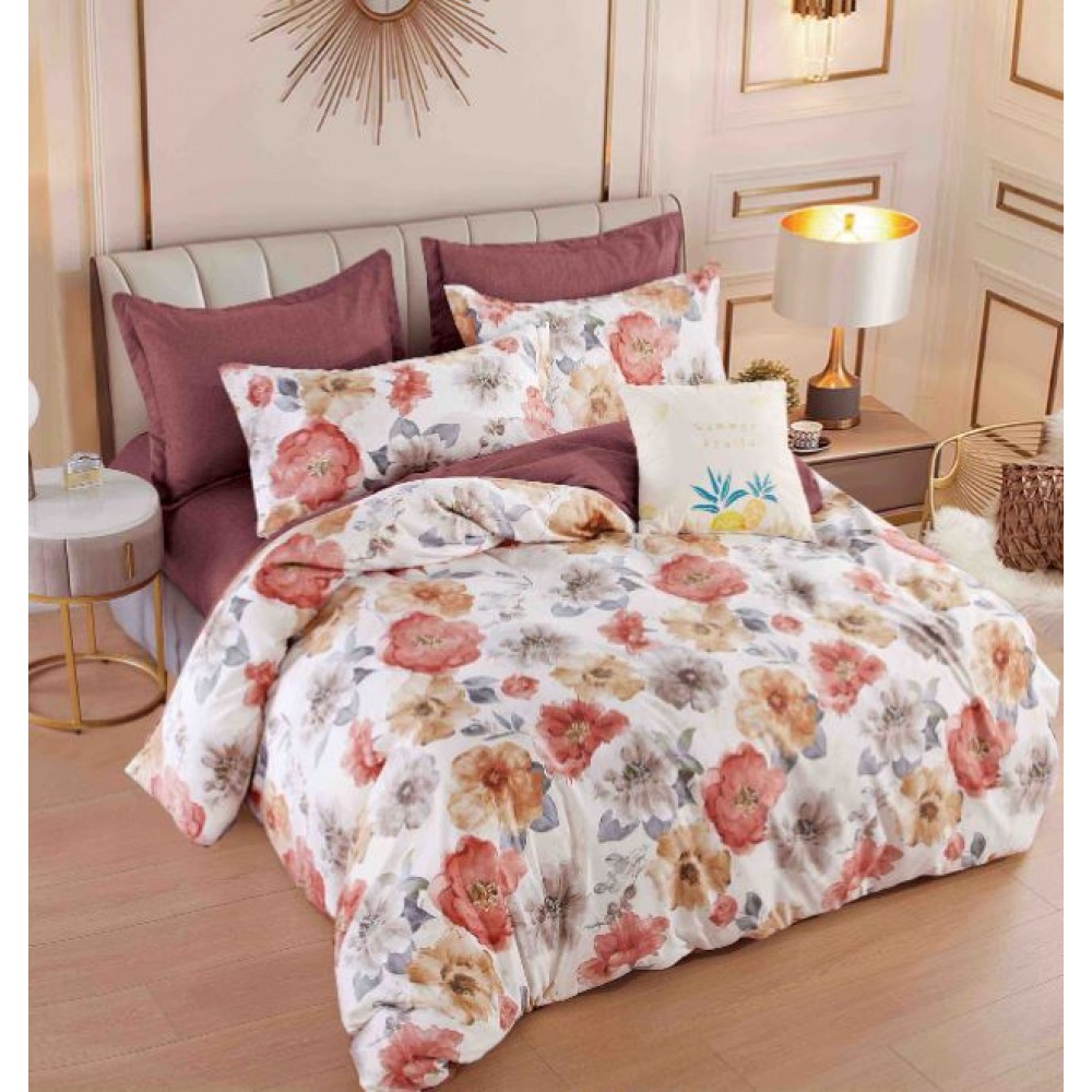 Set Lenjerie Eleganta 6 piese cu elastic din Bumbac Finet, Cearceaf de pat 180x200cm, Pat 2 Persoane, LJ-33