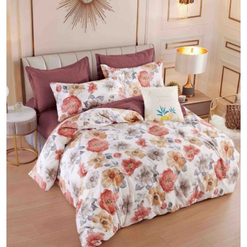 Set Lenjerie Eleganta 6 piese cu elastic din Bumbac Finet, Cearceaf de pat 180x200cm, Pat 2 Persoane, LJ-33