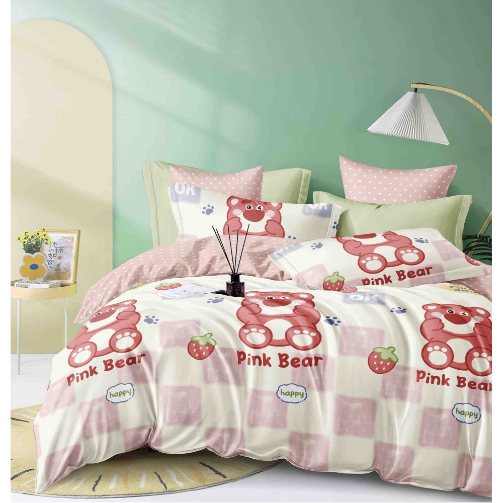 Set Lenjerie Eleganta 6 piese cu elastic din Bumbac Finet, Cearceaf de pat 180x200cm, Pat 2 Persoane, LJ-40