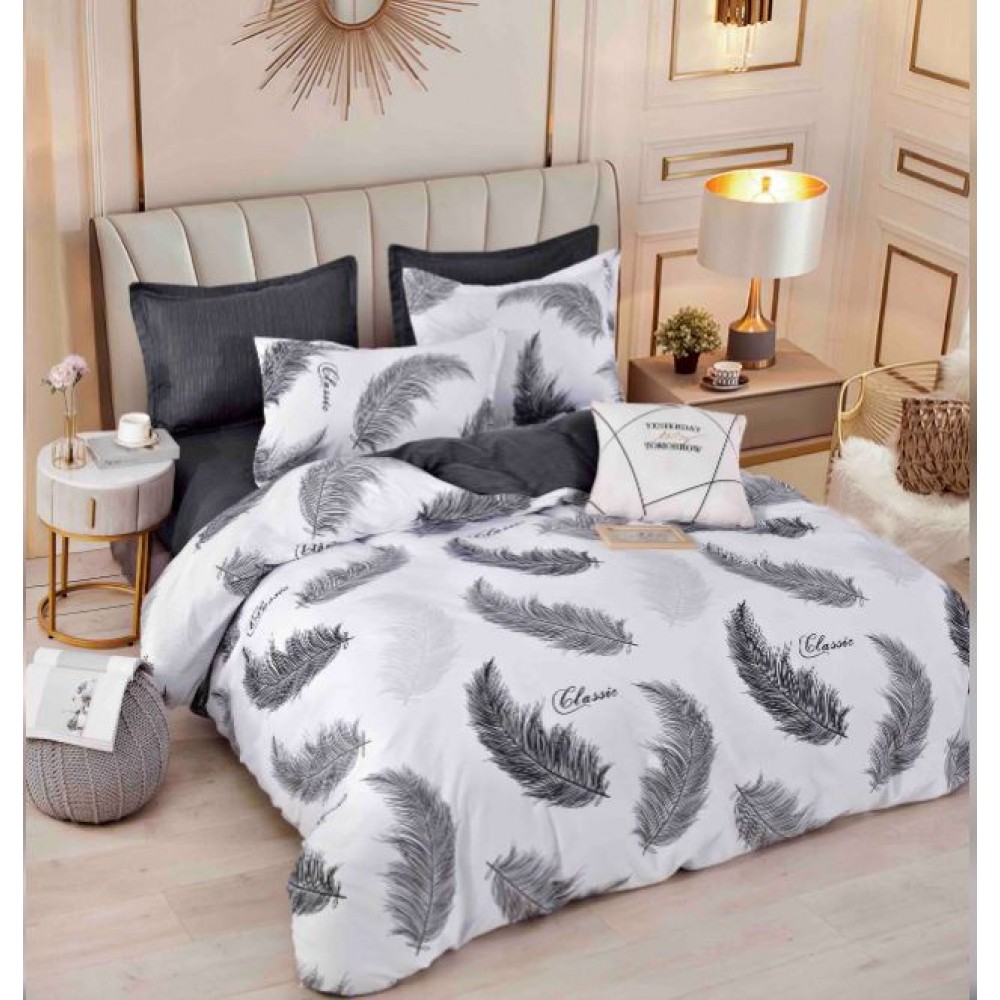 Set Lenjerie Eleganta 6 piese cu elastic din Bumbac Finet, Cearceaf de pat 180x200cm, Pat 2 Persoane, LJ-46