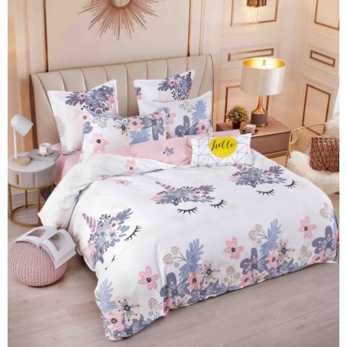 Set Lenjerie Eleganta 6 piese cu elastic din Bumbac Finet, Cearceaf de pat 180x200cm, Pat 2 Persoane, LJ-48