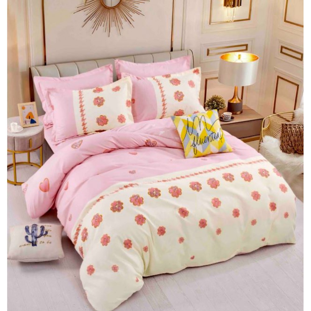 Set Lenjerie Eleganta 6 piese cu elastic din Bumbac Finet, Cearceaf de pat 180x200cm, Pat 2 Persoane, LJ-56