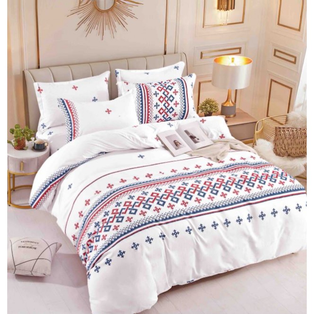Set Lenjerie Eleganta 6 piese cu elastic din Bumbac Finet, Cearceaf de pat 180x200cm, Pat 2 Persoane, LJ-64