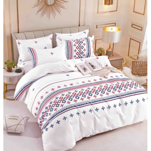 Set Lenjerie Eleganta 6 piese cu elastic din Bumbac Finet, Cearceaf de pat 180x200cm, Pat 2 Persoane, LJ-64