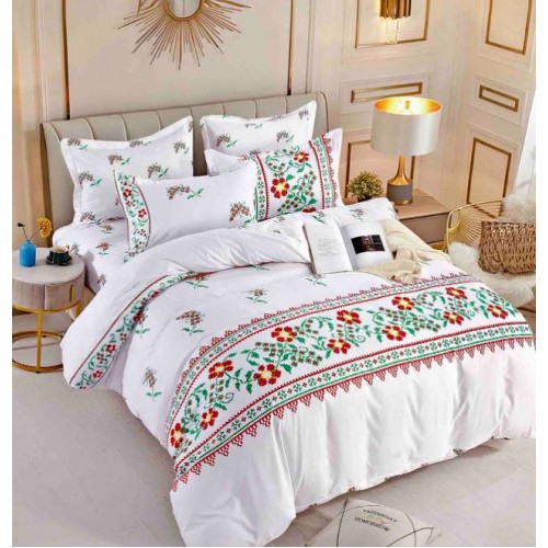 Set Lenjerie Eleganta 6 piese cu elastic din Bumbac Finet, Cearceaf de pat 180x200cm, Pat 2 Persoane, LJ-66