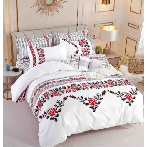 Set Lenjerie Eleganta 6 piese cu elastic din Bumbac Finet, Cearceaf de pat 180x200cm, Pat 2 Persoane, LJ-67