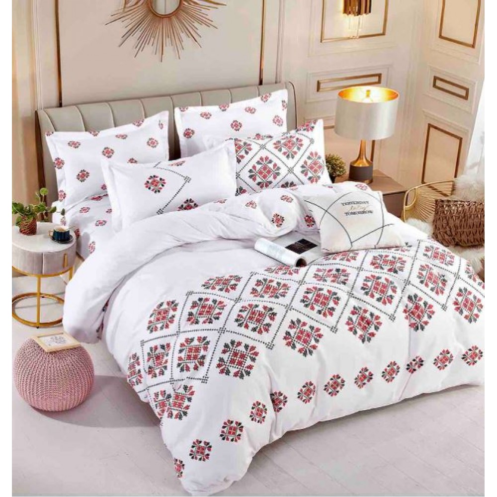 Set Lenjerie Eleganta 6 piese cu elastic din Bumbac Finet, Cearceaf de pat 180x200cm, Pat 2 Persoane, LJ-68