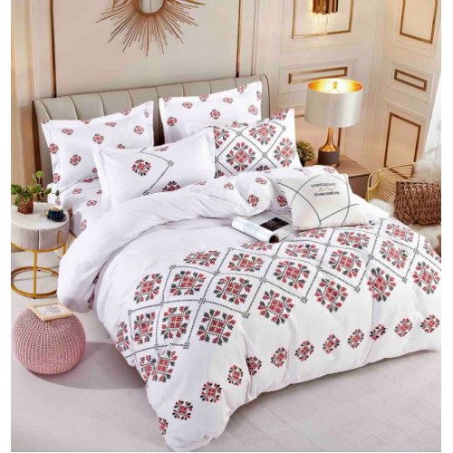 Set Lenjerie Eleganta 6 piese cu elastic din Bumbac Finet, Cearceaf de pat 180x200cm, Pat 2 Persoane, LJ-68