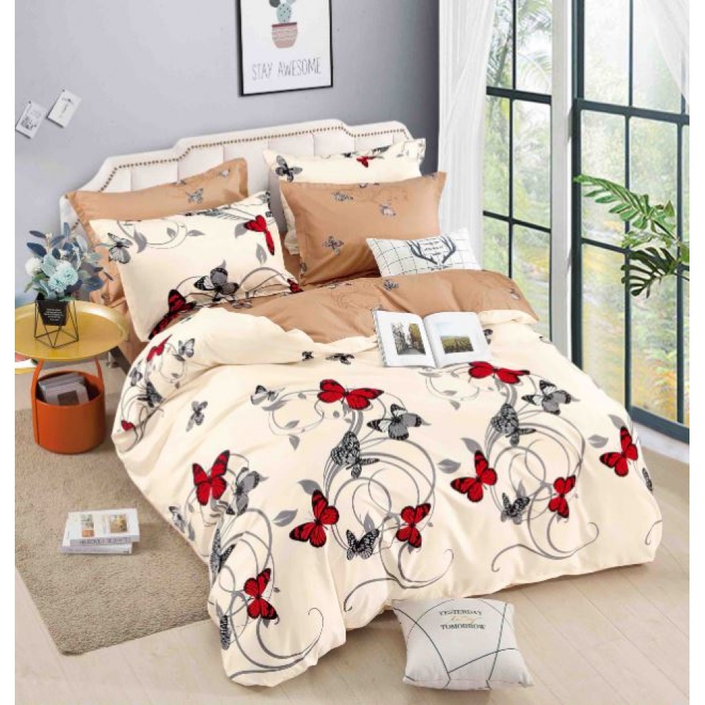 Set Lenjerie Eleganta 6 piese cu elastic din Bumbac Finet, Cearceaf de pat 180x200cm, Pat 2 Persoane, LJ-69