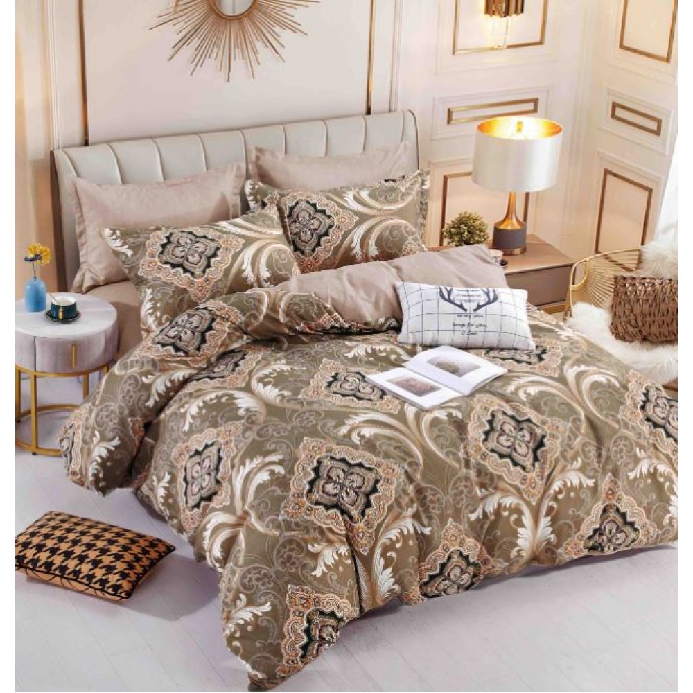 Set Lenjerie Eleganta 6 piese cu elastic din Bumbac Finet, Cearceaf de pat 180x200cm, Pat 2 Persoane, LJ-70