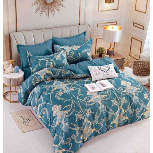Set Lenjerie Eleganta 6 piese cu elastic din Bumbac Finet, Cearceaf de pat 180x200cm, Pat 2 Persoane, LJ-71