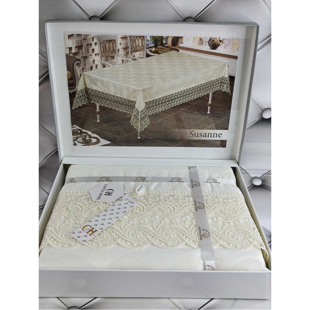 Fata de masa Lux Susanne cu Dantela si Catifea, 160x220cm, FT-03