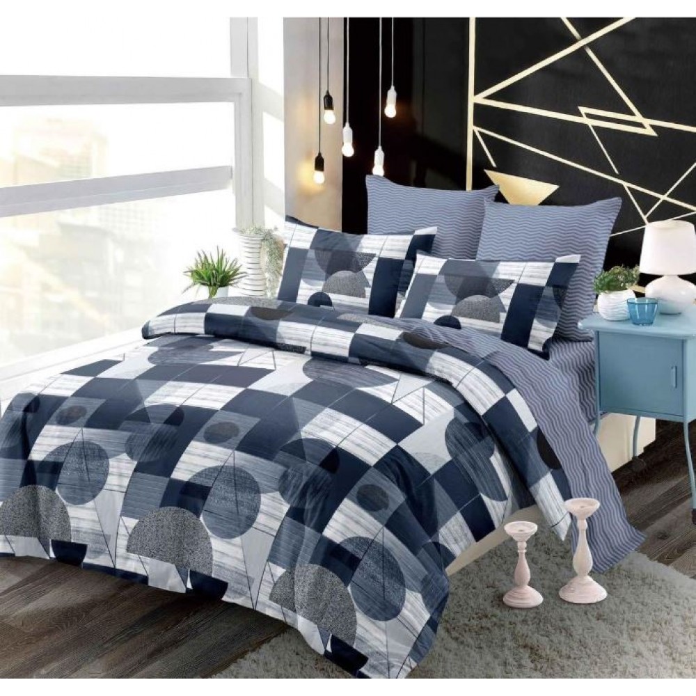 Set Lenjerie Eleganta 6 piese cu elastic din Bumbac Finet, Cearceaf de pat 180x200cm, Pat 2 Persoane, B6037