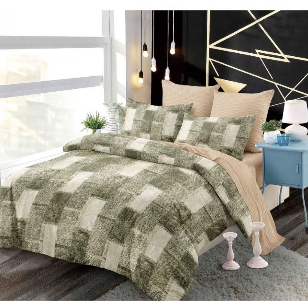 Set Lenjerie Eleganta 6 piese cu elastic din Bumbac Finet, Cearceaf de pat 180x200cm, Pat 2 Persoane, B6038