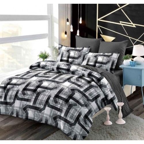 Set Lenjerie Eleganta 6 piese cu elastic din Bumbac Finet, Cearceaf de pat 180x200cm, Pat 2 Persoane, B6035