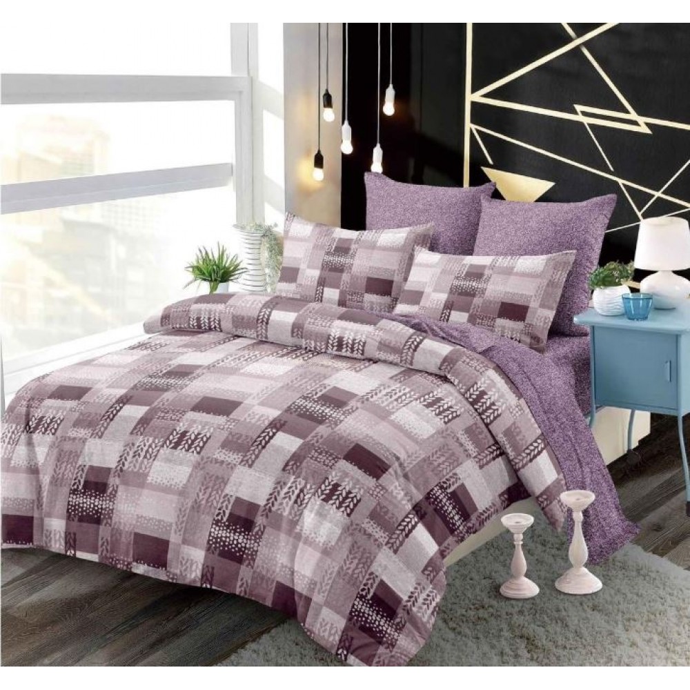 Set Lenjerie Eleganta 6 piese cu elastic din Bumbac Finet, Cearceaf de pat 180x200cm, Pat 2 Persoane, B6039