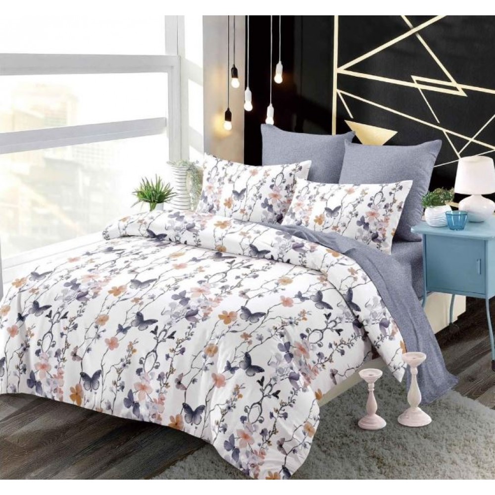Set Lenjerie Eleganta 6 piese cu elastic din Bumbac Finet, Cearceaf de pat 180x200cm, Pat 2 Persoane, B6043