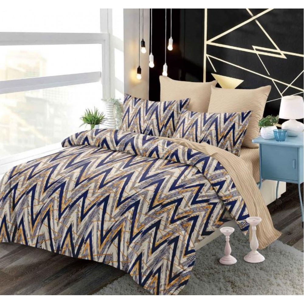Set Lenjerie Eleganta 6 piese cu elastic din Bumbac Finet, Cearceaf de pat 180x200cm, Pat 2 Persoane, B6040