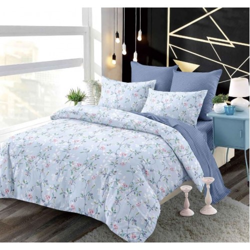 Set Lenjerie Eleganta 6 piese cu elastic din Bumbac Finet, Cearceaf de pat 180x200cm, Pat 2 Persoane, B6046