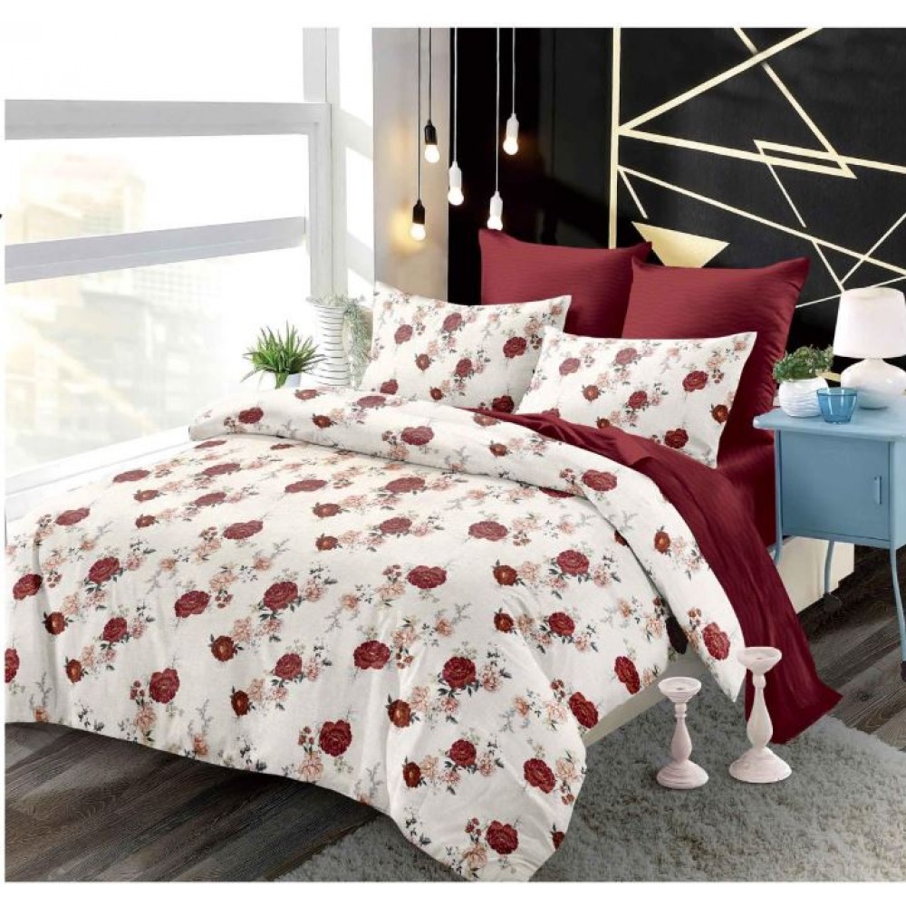 Set Lenjerie Eleganta 6 piese cu elastic din Bumbac Finet, Cearceaf de pat 180x200cm, Pat 2 Persoane, B6056