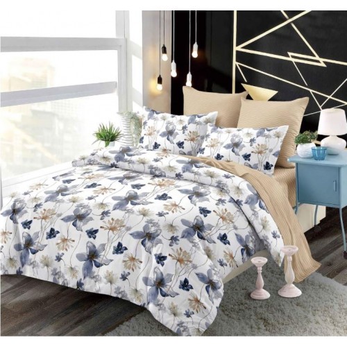 Set Lenjerie Eleganta 6 piese cu elastic din Bumbac Finet, Cearceaf de pat 180x200cm, Pat 2 Persoane, B6051