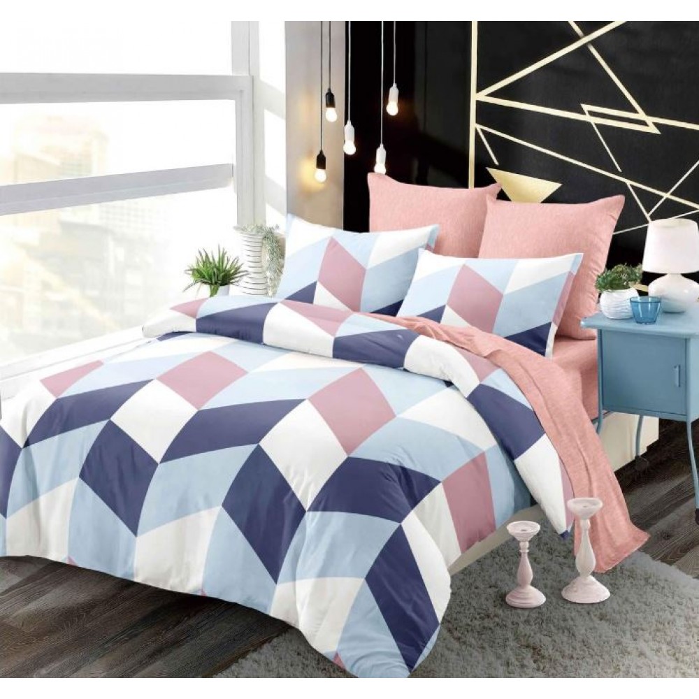 Set Lenjerie Eleganta 6 piese cu elastic din Bumbac Finet, Cearceaf de pat 180x200cm, Pat 2 Persoane, B6052