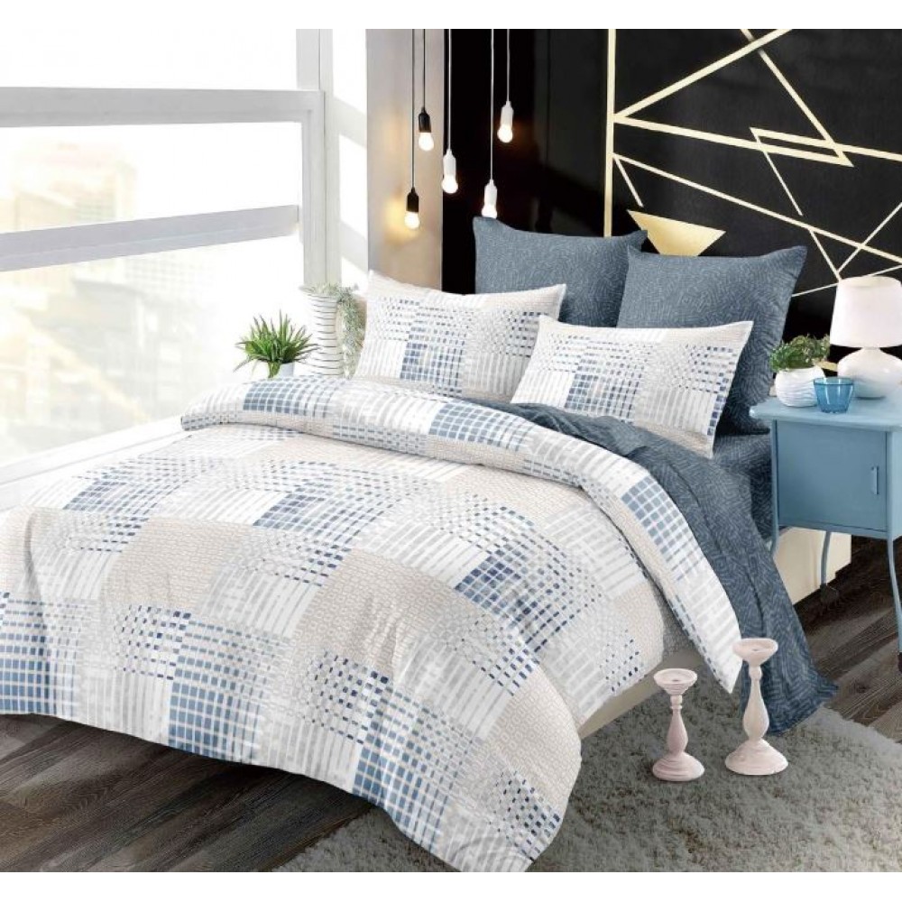 Set Lenjerie Eleganta 6 piese cu elastic din Bumbac Finet, Cearceaf de pat 180x200cm, Pat 2 Persoane, B6058