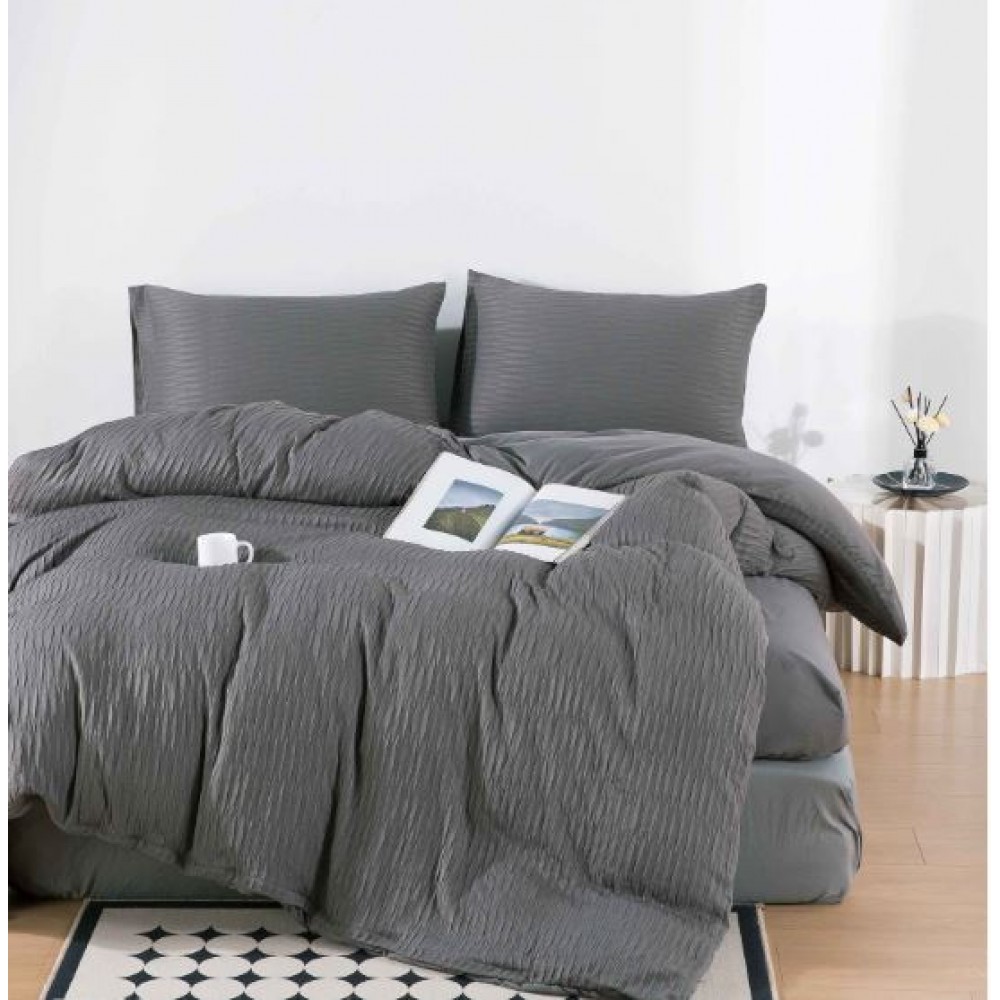 Set Lenjerie Eleganta 4 piese cu elastic din Finet, Creponat, Cearceaf de pat 180x200cm, Pat 2 Persoane, ZT883