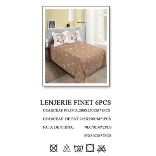 Set Lenjerie Eleganta 6 piese din Bumbac Finet, Cearceaf de pat 245x250cm, Pat 2 Persoane, SEP-22
