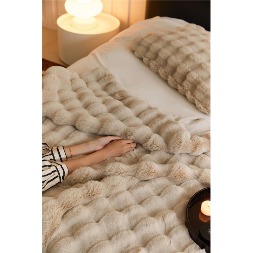 Patura pufoasa pentru pat dublu, blanita de iepure cu fermoar, 200 x 230 cm, PI-02