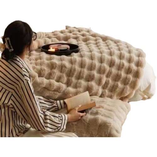Patura pufoasa pentru pat dublu, blanita de iepure cu fermoar, 200 x 230 cm, PI-04