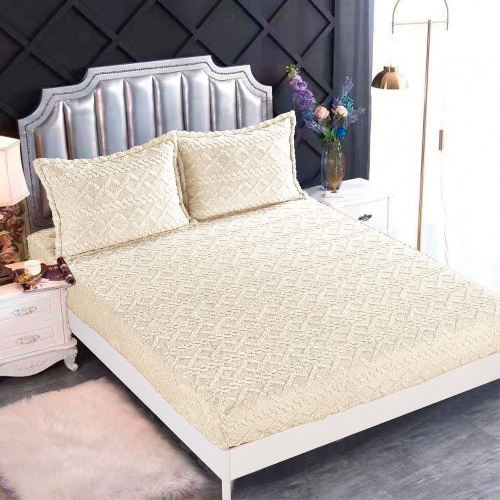 Husa de pat Cocolino si 2 fete de perna, Tricot, Uni, 3 piese, 2 persoane, 180x200cm, HP-02