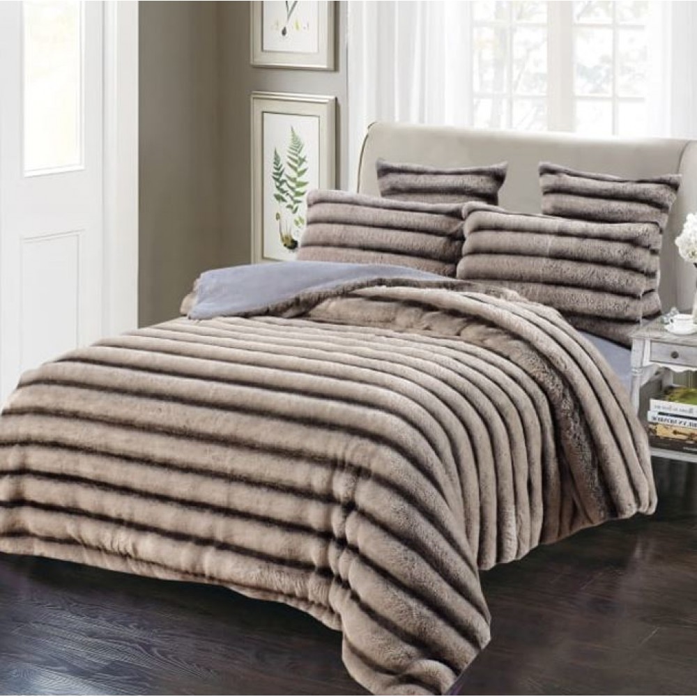 Lenjerie de pat dublu Lux, Blana de Iepure Artificiala, Uni, 6 piese, 2 persoane, 180x200cm, LX-4