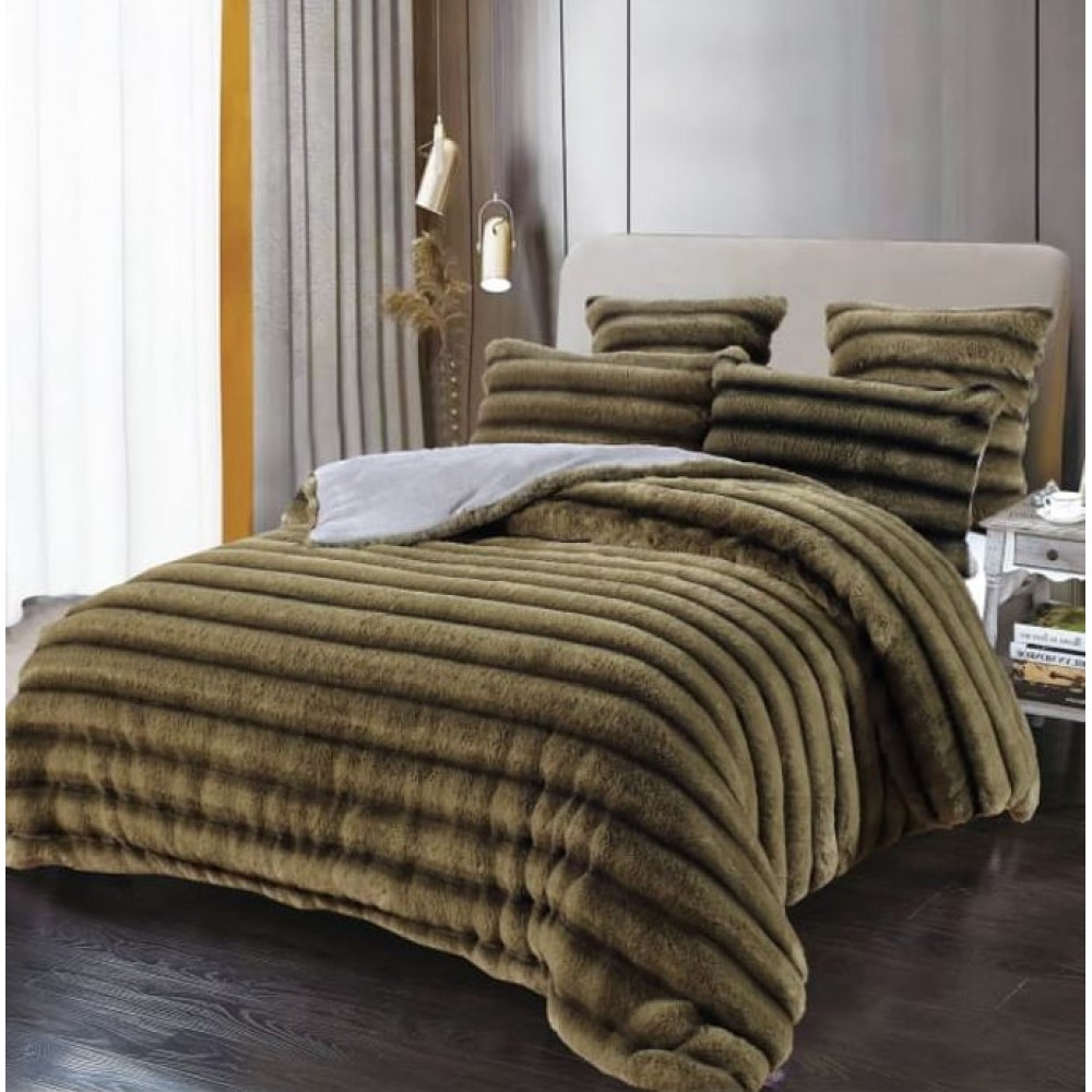 Lenjerie de pat dublu Lux, Blana de Iepure Artificiala, Uni, 6 piese, 2 persoane, 180x200cm, LX-5