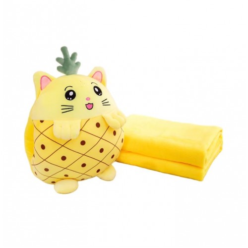 Jucarie de plus multifunctionala in forma de ananas 40 cm, Paturica pufoasa 155 x 100 cm si buzunare pentru maini, Galbena, CPP4