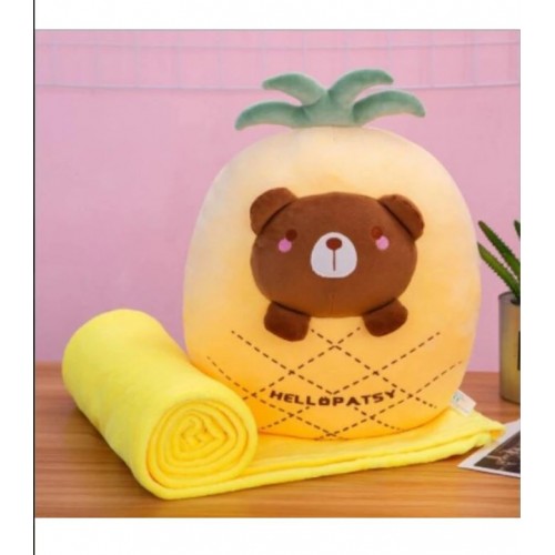 Jucarie de plus multifunctionala in forma de ANANAS URSULET 40 cm, Paturica pufoasa 155 x 100 cm si buzunare pentru maini, Galbena, CPP5