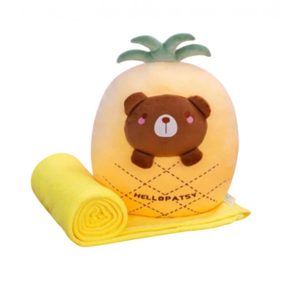 Jucarie de plus multifunctionala in forma de ANANAS URSULET 40 cm, Paturica pufoasa 155 x 100 cm si buzunare pentru maini, Galbena, CPP5